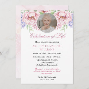 Peonies Hydrangeas Floral Celebration of Life Invitation