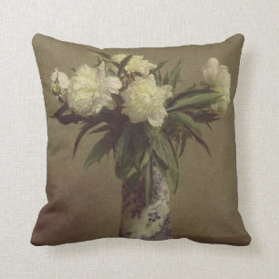 Peonies in a Blue and White Vase Cushion
