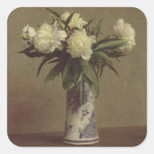 Peonies in a Blue and White Vase Square Sticker