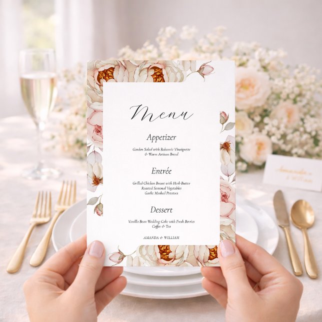Peonies in Bloom Wedding Menu Card (Creator Uploaded)