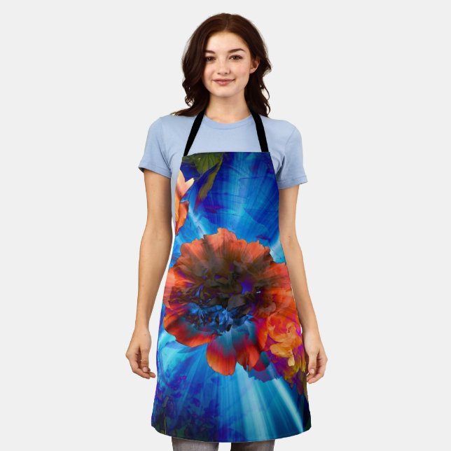 Peonies in Blue Light Apron (Worn)