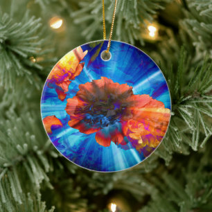 Peonies in Blue Light Ceramic Ornament