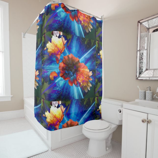 Peonies in Blue Light Shower Curtain (In Situ)