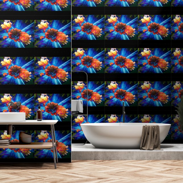 Peonies in Blue Light Wallpaper (Bathroom)