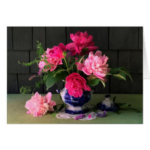 Peonies in Flow Blue Vase