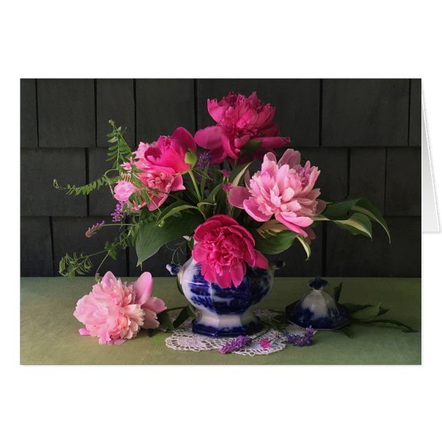 Peonies in Flow Blue Vase (Front Horizontal)