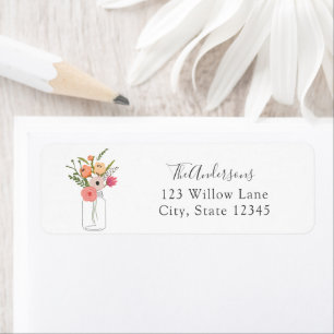 Peonies in Mason Jar Return Address Label