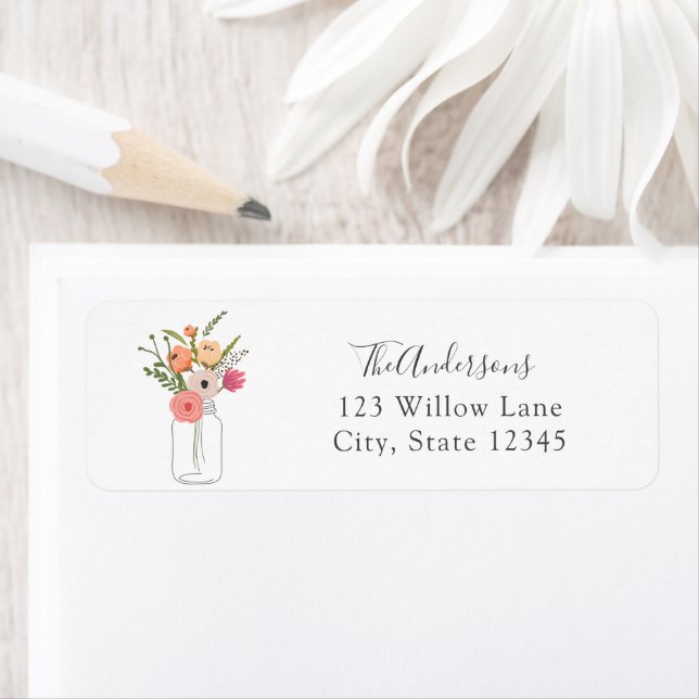 Peonies in Mason Jar Return Address Label (Insitu)
