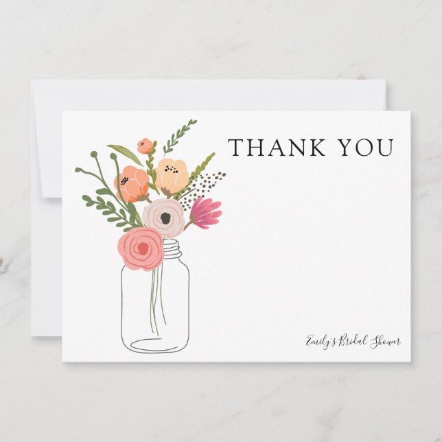 Peonies in Mason Jar Thank You Invitation (Front)