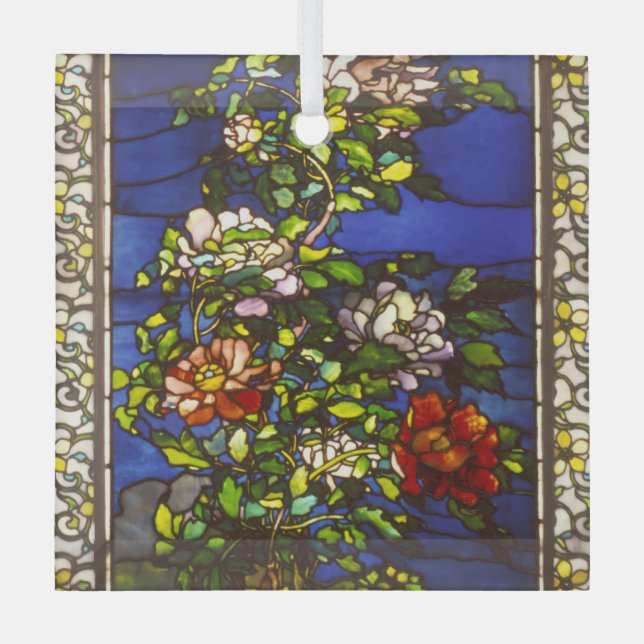 Peonies in the wind stained glass tree decoration (Front)
