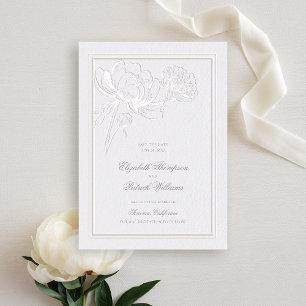 Peonies Ivory Formal Elegant Classic Frame Wedding Save The Date