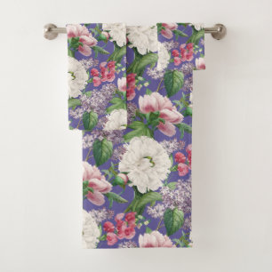 Peonies & Lilacs Flower Garden Watercolor Pattern Bath Towel Set