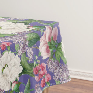Peonies & Lilacs Flower Garden Watercolor Pattern Tablecloth