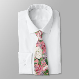 Peonies & Lilacs Flower Garden Watercolor Pattern Tie