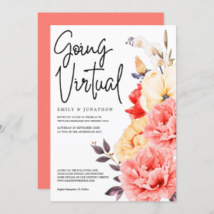 Peonies Magnolia Watercolor Going Virtual wedding Invitation