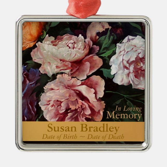 Peonies Memorial Funeral Personalised Ornament (Front)