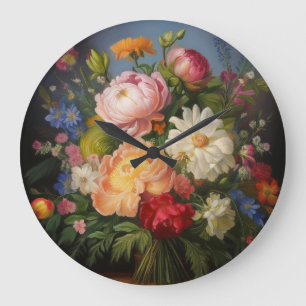 Peonies Oil Painting Large Clock