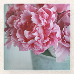 Peonies on the Table Glass Coaster