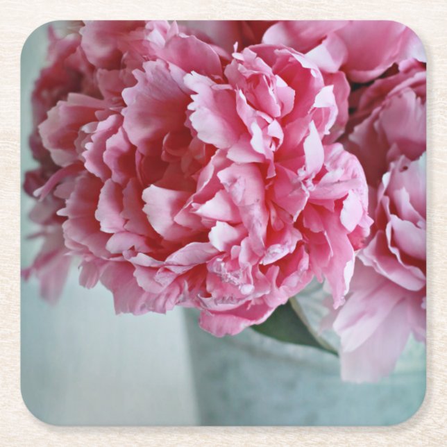 Peonies on the Table Square Paper Coaster (Front)