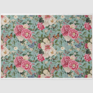 Peonies on woven aqua background tissue paper