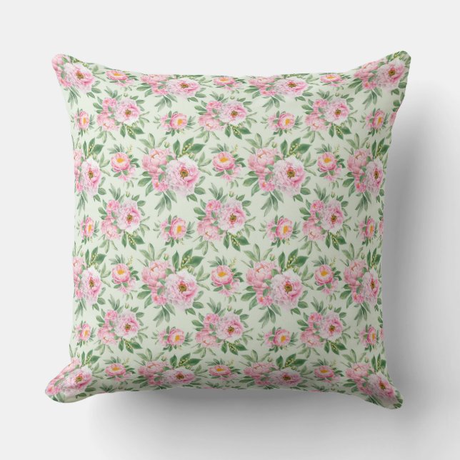 Peonies Outdoor Throw Pillow (Front)