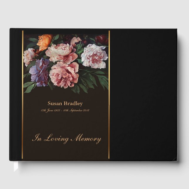 Peonies Painting Memorial Funeral Guest Book 2 (Front)