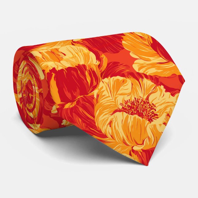 Peonies Pattern Bride Father Reception Wedding  Tie (Rolled)