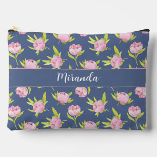 Peonies Pattern with Custom Name Large Accessory Pouch