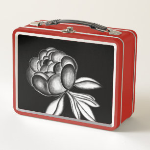 peonies pencil drawing metal lunch box