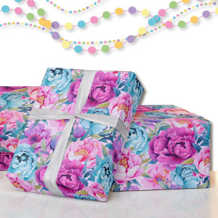 Peonies Pink Blue Magenta Beautiful Roll of Wrapping Paper