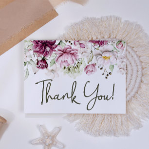 Peonies Pink Burgundy Floral Elegant Thank You Card
