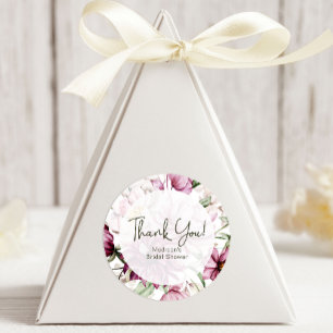 Peonies Pink Burgundy Floral Wedding Favour Classic Round Sticker