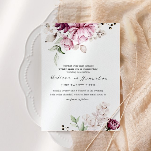 Peonies Pink Burgundy Floral Wedding Invitation (Creator Uploaded)