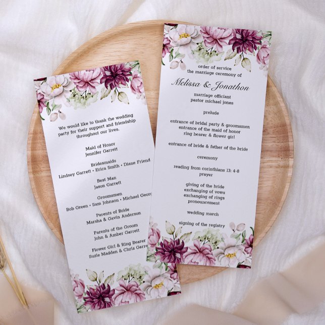 Peonies Pink Burgundy Floral Wedding Program (Creator Uploaded)