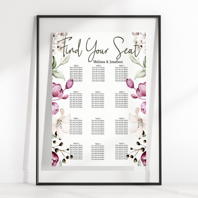Peonies Pink Burgundy Floral Wedding Seating Chart (Creator Uploaded)