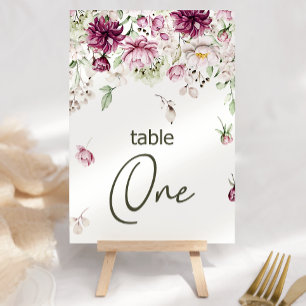 Peonies Pink Burgundy Floral Wedding Table Number