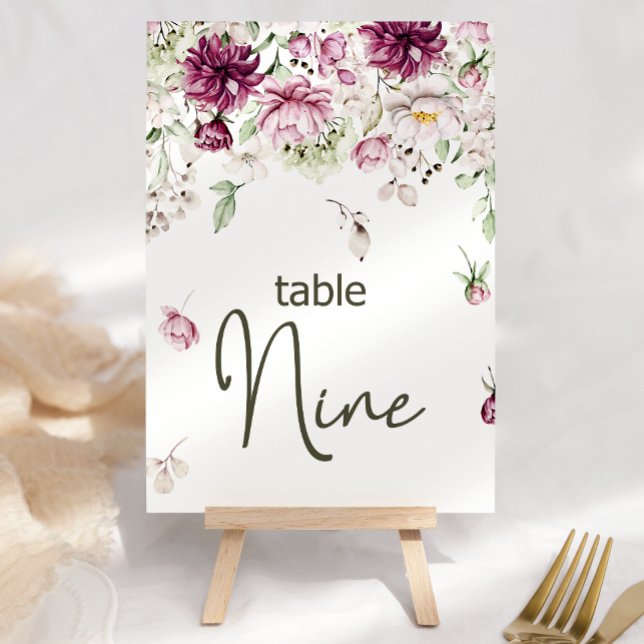 Peonies Pink Burgundy Floral Wedding Table Number (Creator Uploaded)