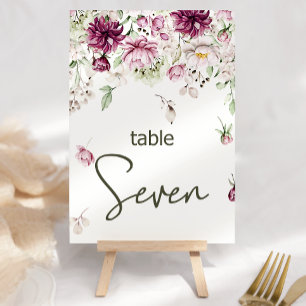 Peonies Pink Burgundy Floral Wedding Table Number