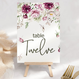 Peonies Pink Burgundy Floral Wedding Table Number