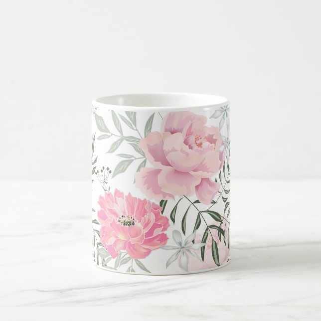 Peonies pink rose flowers  coffee mug (Center)