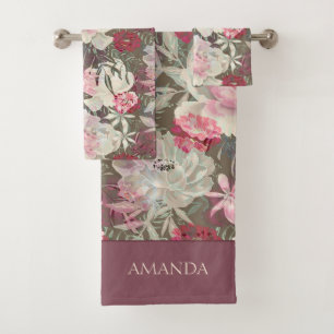 Peonies pink rose flowers flower garden bouquet  bath towel set