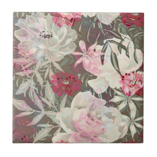 Peonies pink rose flowers flower garden bouquet  ceramic tile