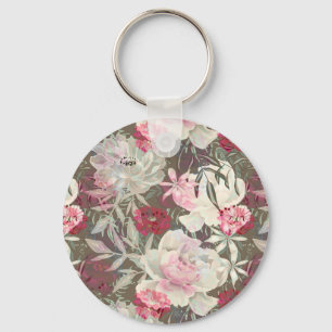 Peonies pink rose flowers flower garden bouquet  key ring