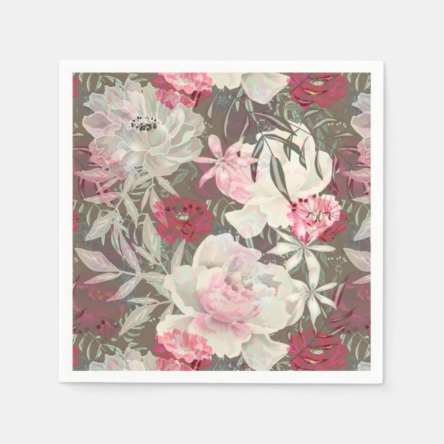 Peonies pink rose flowers flower garden bouquet napkin (Front)