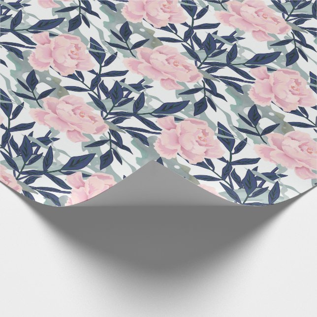 Peonies pink rose flowers flower garden bouquet wrapping paper (Corner)