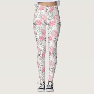 Peonies pink rose flowers leggings