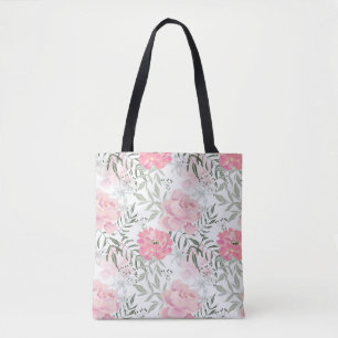 Peonies pink rose flowers tote bag