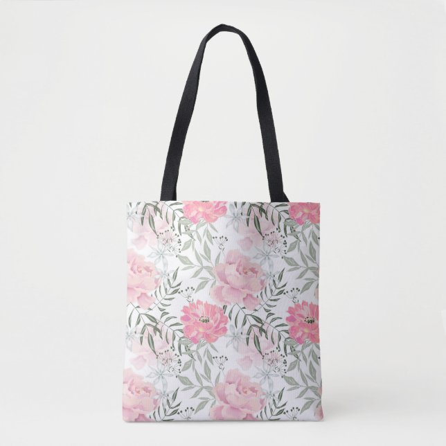 Peonies pink rose flowers tote bag (Front)