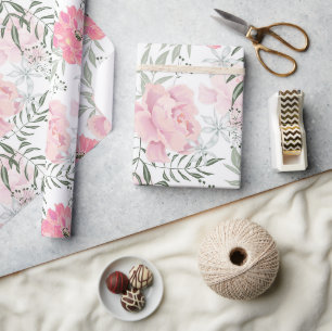 Peonies pink rose flowers wrapping paper