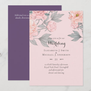 PEONIES Pink Sage Peach Wedding BUDGET Invite